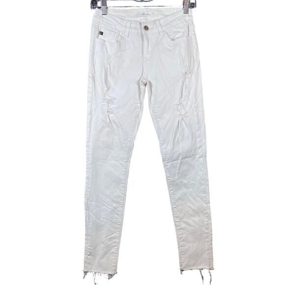 Kancan Womens Jeans White Denim Mid Rise Distressed Skinny Raw Hems Stretch 5/26 - Picture 1 of 13